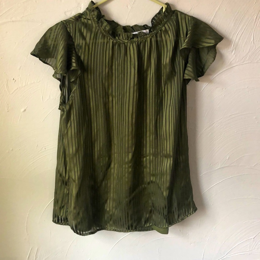 Army Green mock neck blouse